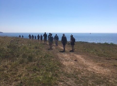 walking on cliff top to Swanage hot day